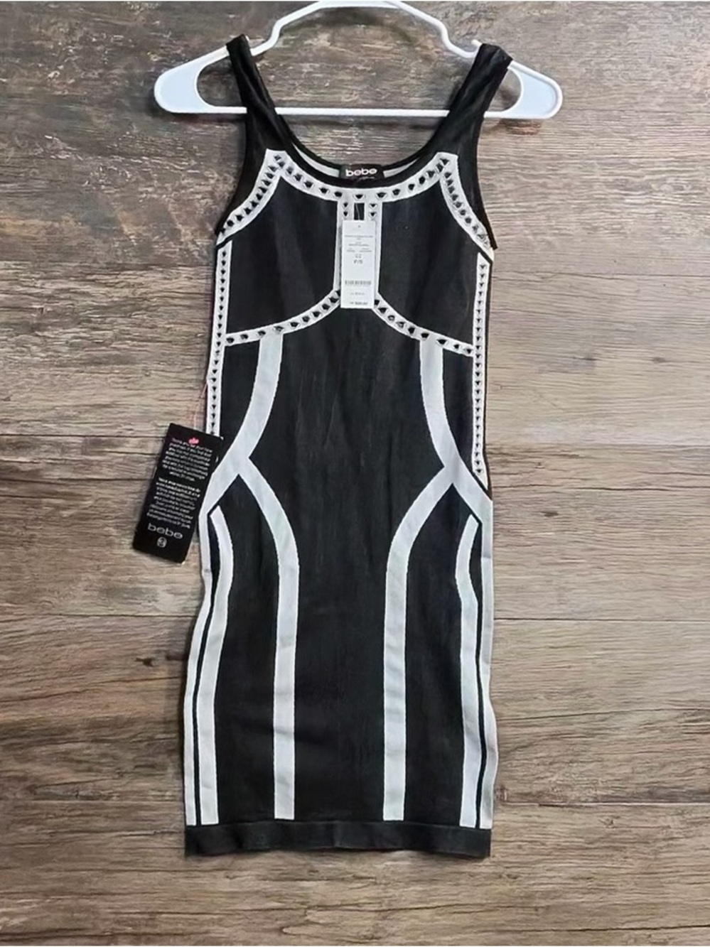 bebe Black and White Sculpted Panel Mini Dress